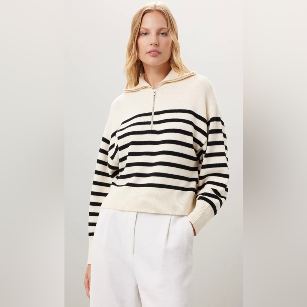 MARISSA WEBB Stripe Quarter Zip Sweater - Black/White (XXL)